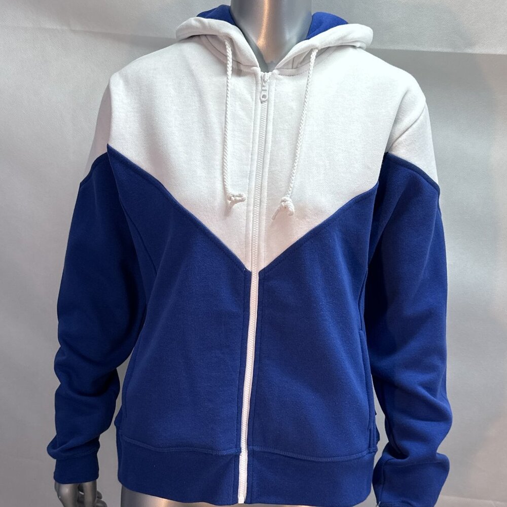 NWT Sport-Tek Blue and White Hooded zip-up Ladies Fleece Jacket